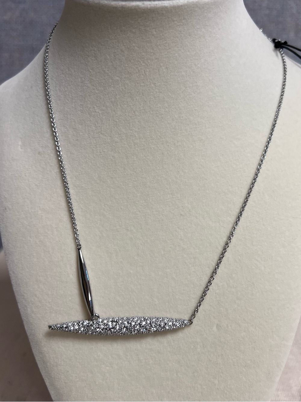 Alexis Bittar Crystal Bar Pendant Necklace Silver Tone 18" NWT